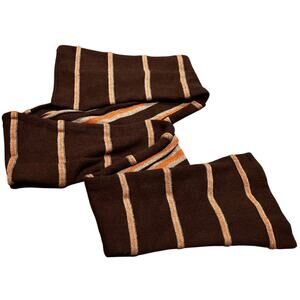 GAP Lambswool Blend Scarf Brown Orange Stripes, Rolled Edges, Unisex Knit Warm